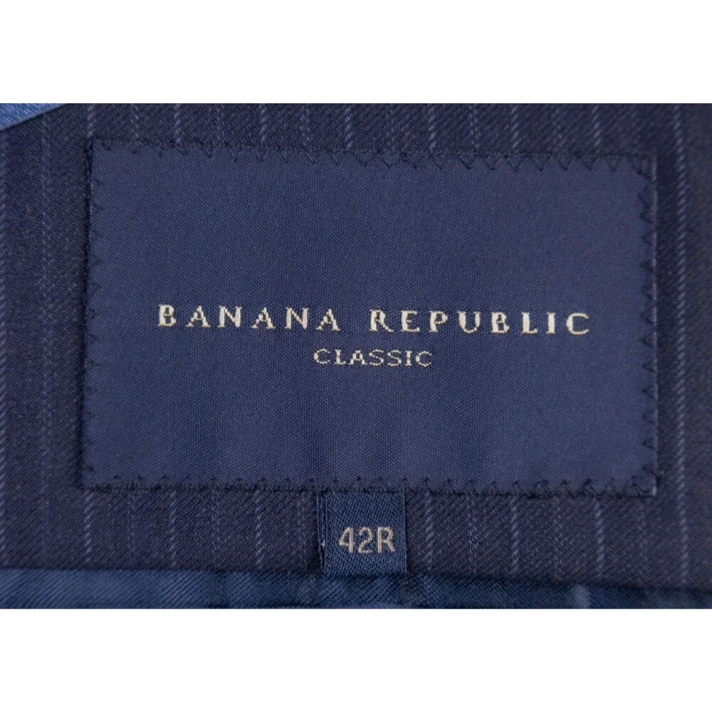 Banana Republic 2-Pcs Stripped Blue Classic Wool Suit Jacket Sz 42R Pants 36X30